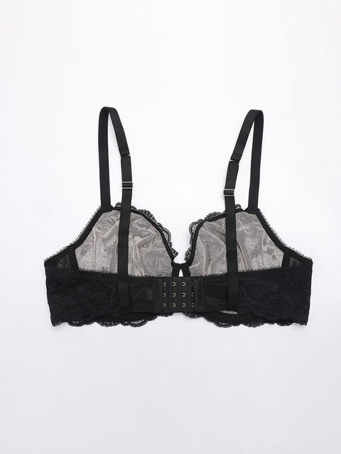 Curvypower | Australia Women's Lingerie > Bras > Sheer Floral Lace Bra Sheer Floral Lace Bra with Underwire and Mesh Lining