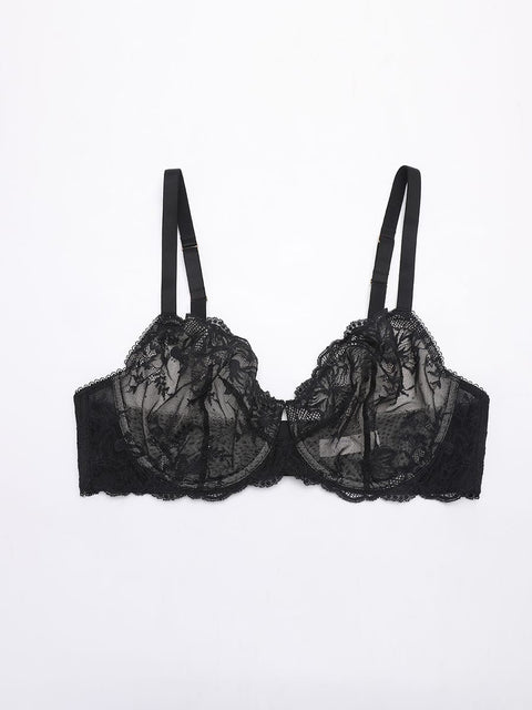 Curvypower | Australia Women's Lingerie > Bras > Sheer Floral Lace Bra Sheer Floral Lace Bra with Underwire and Mesh Lining