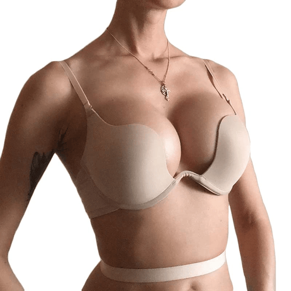 JoyFox Women's Plunge Bra - Multi-Way, Deep U Neck, Push-Up Padded, Convertible Straps, 34C Black