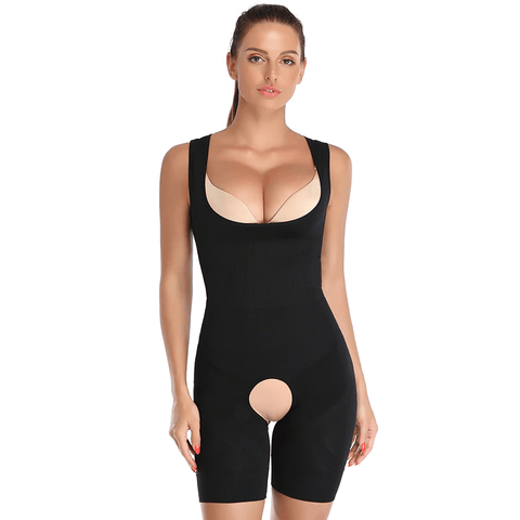 curvypower-au Shapewear Black / S Women Open Bust Sculpting Bodysuit Short With Open Crotch