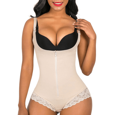curvypower-au Shapewear Nude / S Women Open Bust Bodysuit Shaper Zipper Thong