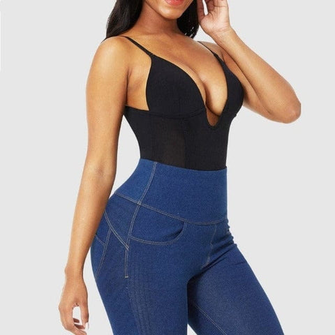 curvypower-au Shapewear Plunge Low-Back Bodysuit Shaper Thong