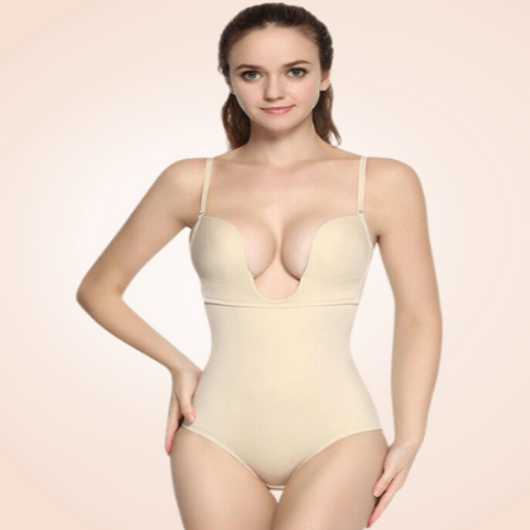 curvypower-au Shapewear Plunge Low-Back Bodysuit Shaper Thong