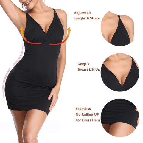 curvypower-au Shapewear Seamless Full Slip Body Under Dress Shaper With Straps