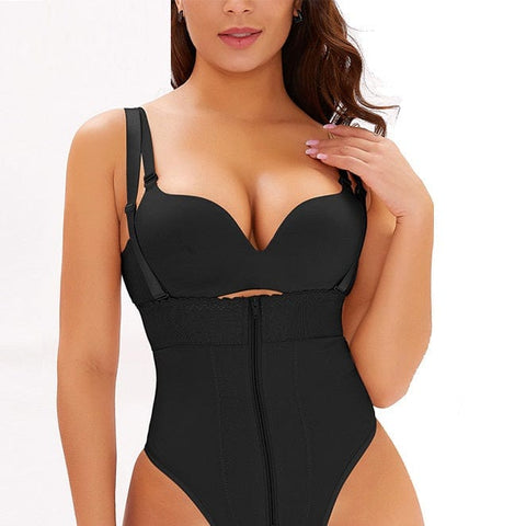 curvypower-au Shapewear Women Bodysuit Lowback Front Zipper Shaper Thong