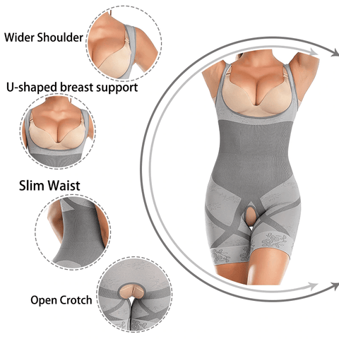 curvypower-au Shapewear Women Open Bust Sculpting Bodysuit Short With Open Crotch