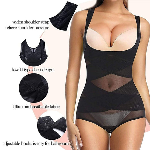 curvypower-au Shapewear Women Shapewear Cross Bodysuit Open-Bust
