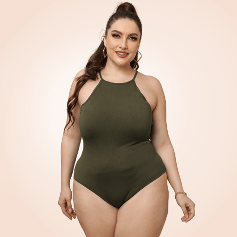 Curvypower | Australia Army Green / L Plus Size Sleeveless Halter Shapewear Bodysuit