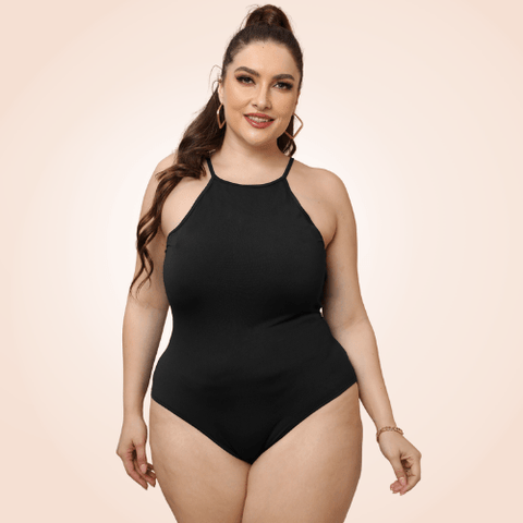 Curvypower | Australia Black / L Plus Size Sleeveless Halter Shapewear Bodysuit
