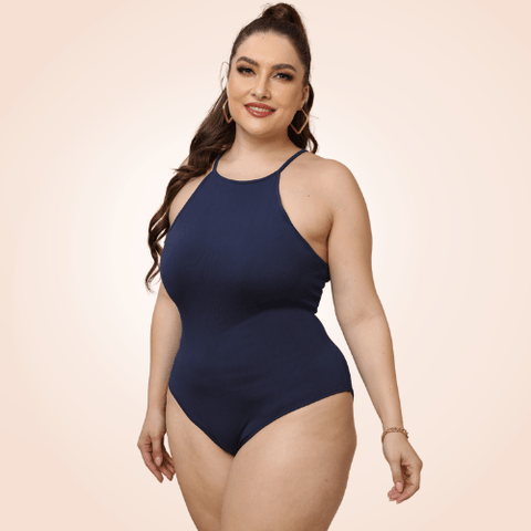Curvypower | Australia Dark Blue / L Plus Size Sleeveless Halter Shapewear Bodysuit