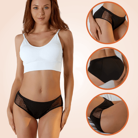 Curvypower | Australia Layered Leak Proof Mesh Dots Black Menstrual Panties
