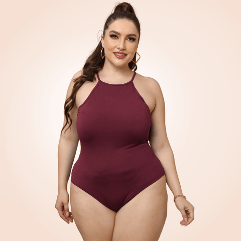 Curvypower | Australia Maroon / L Plus Size Sleeveless Halter Shapewear Bodysuit