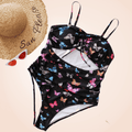 Curvypower | Australia Plus Size Butterfly Print Rib One Piece Swimwear
