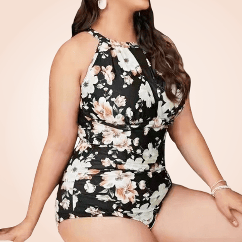 Curvypower | Australia Plus Size Contrast Mesh One Piece Floral Swimwear