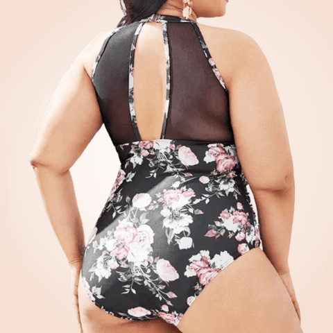 Curvypower | Australia Plus Size Contrast Mesh One Piece Floral Swimwear