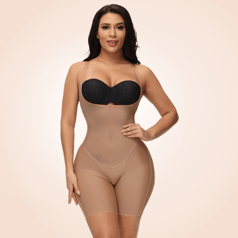 Curvypower | Australia S / Beige Low Back Sheer Sculpting BodySuit Invisible Shapewear