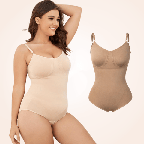 Curvypower | Australia shapewear bodysuit S / Light Brown Open Crotch Full Body V-Neck Tummy Control Shaper Brief