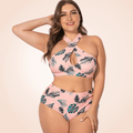 Curvypower | Australia Swimwear Pink / L Plus Size Floral Cross Beach Swimwear Bikini